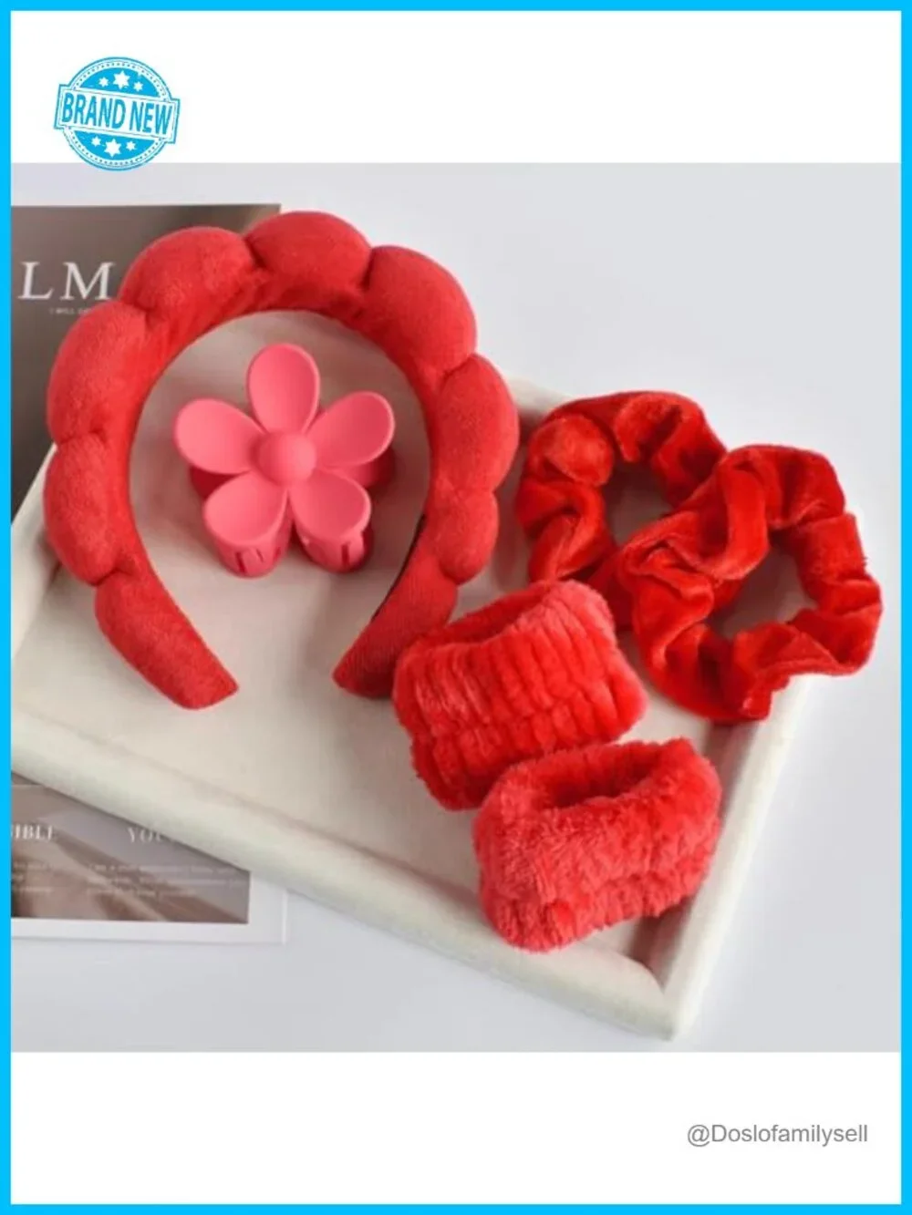 6PCS Spa Headband Set with Towel Cloth Headband, Velvet Scrunchies, Hair Claw